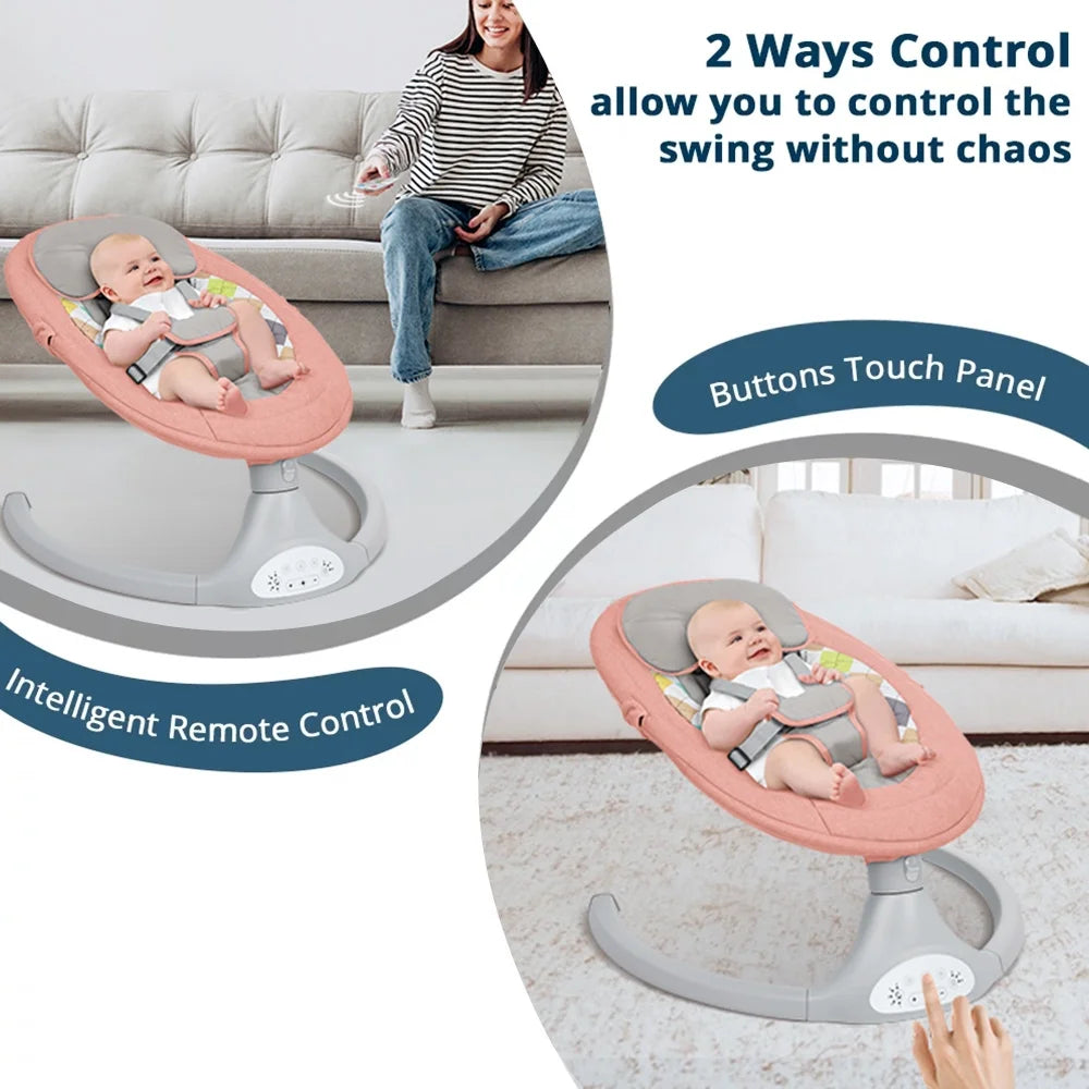 Baby Swing for Infant, Electric Bluetooth Music Bouncer Rocker with 5 Sway Modes, 3 Timing, Pink