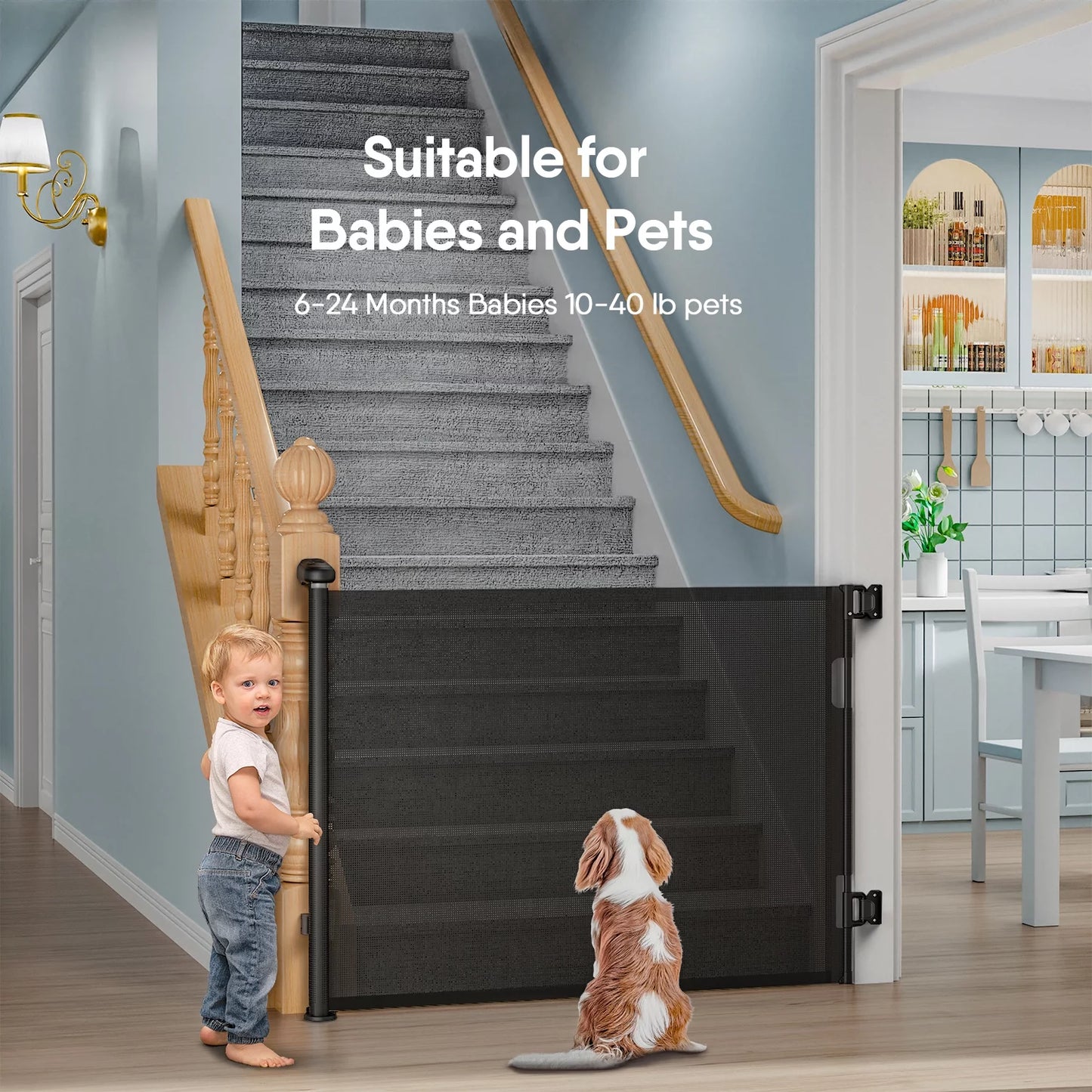 Retractable Baby Gates,  Baby Gate for Stairs Extra Wide 59” X 33” Tall for Kids or Pets Indoor and Outdoor Dog Gates for Doorways, Stairs, Hallways (33 * 71 Inches, Black & Drill)