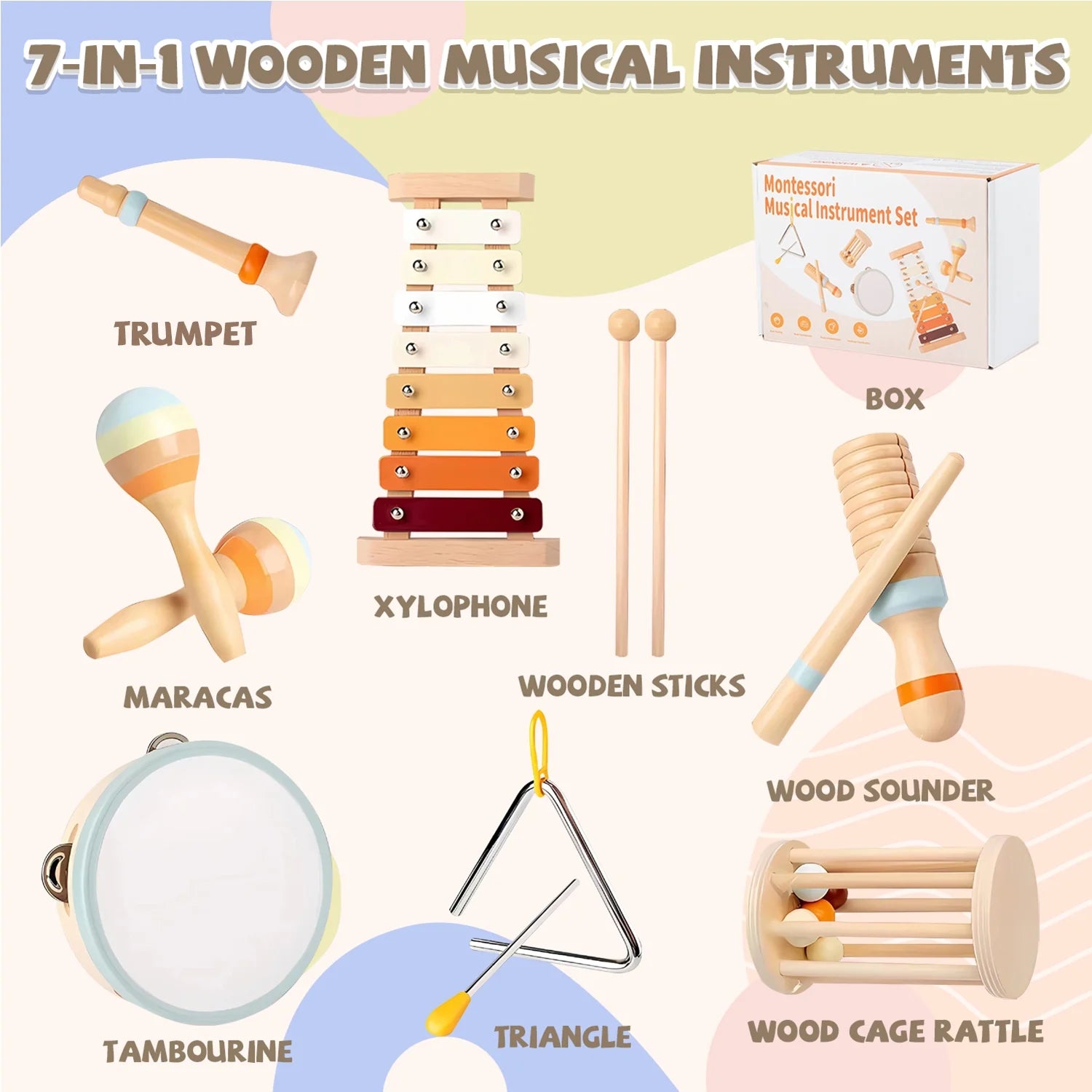 Baby Musical Instruments, Wooden Percussion Instruments Toddler Toys, Preschool Educational Toys for 1-3 Year Old Girls Boys Birthday Gifts