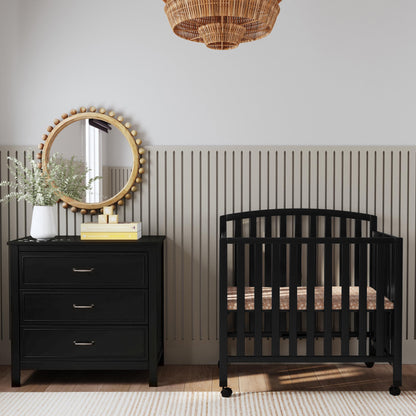 Dylan Folding Portable 3-In-1 Mini Crib and Twin Bed in Ebony