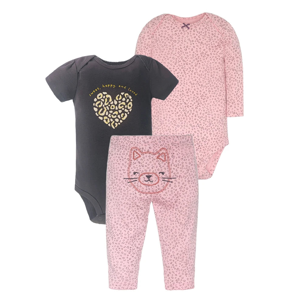 Newborn Baby Clothes Set Baby Boy Born Clothing 3PCS Bodysuit+Pants Outfit Toddler Girl Suit Infant Pajama Pure Cotton Sets