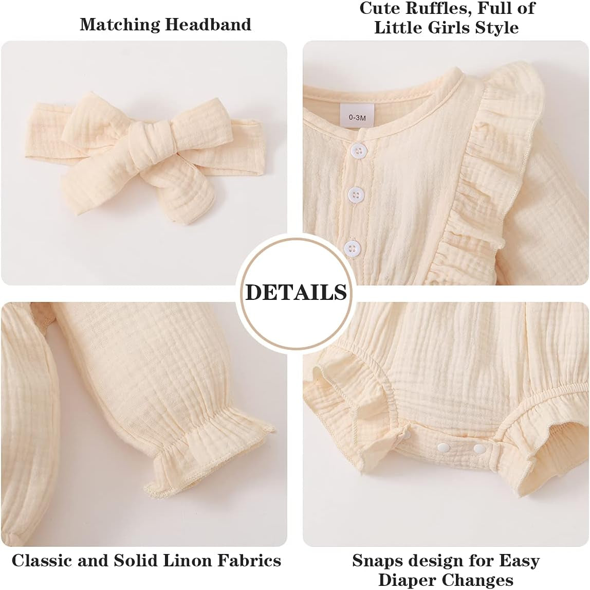 Newborn Infant Baby Girl Clothes Cotton Linen Rompers Solid Ruffle Jumpsuits Infant Baby Clothes Girl