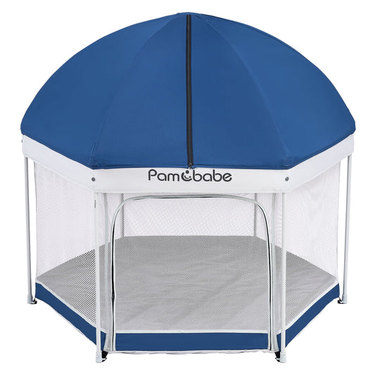 Unisex Premium Indoor and Outdoor Baby Playpen - Portable, Lightweight, Toddler Play Yard W/Canopy and Travel Bag - Blue