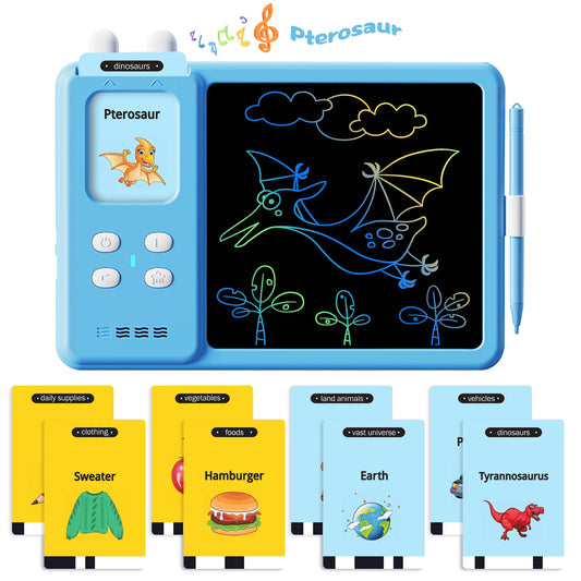 Talking Flash Cards LCD Writing Tablet Montessori Toys for Toddlers, Kids Toys Writing Board Reading Machine Educational Preschool Learning Toys for Boys Girls, Blue