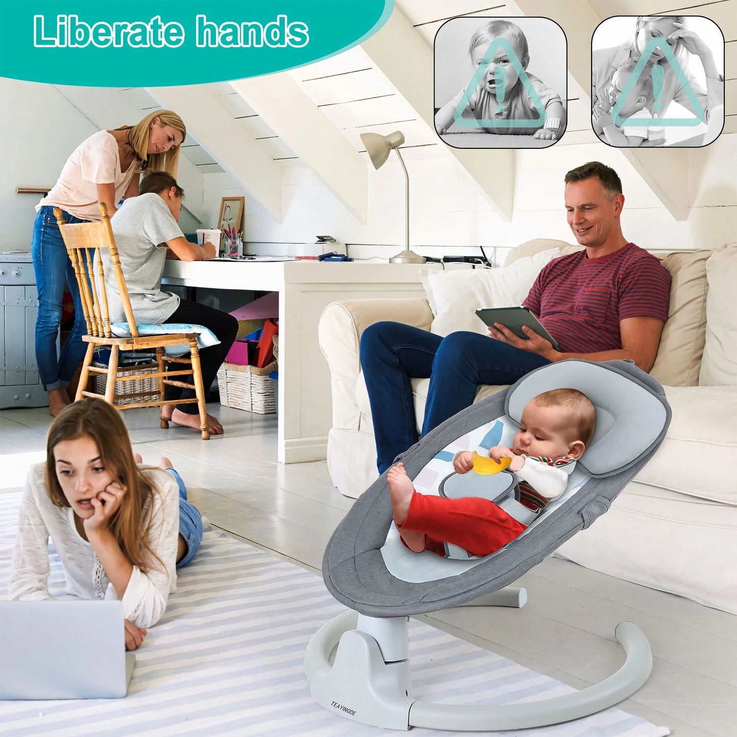 Baby Swing for Infants - APP Remote Bluetooth Control, 5 Speed Settings, 10 Lullabies, USB Plug (Gray)