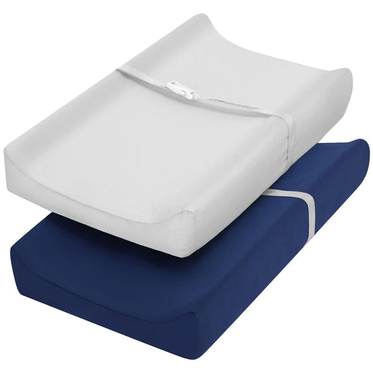 Changing Pad Cover Set in Soft Jersey Material - Fits 32"/34''X16 Contoured Pad for Babies, Navy Blue & Lt Gray