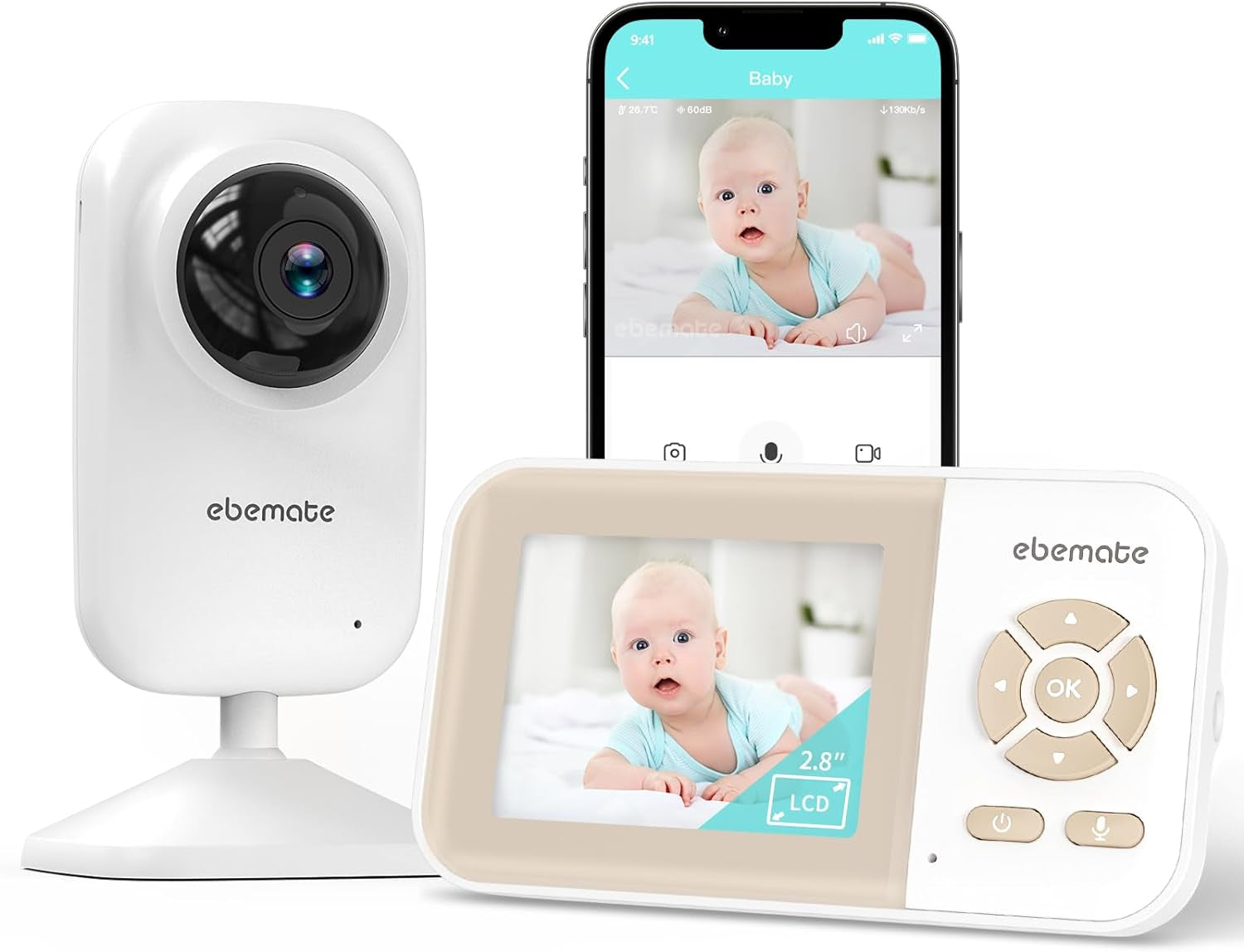 Video Baby Monitor Camera with 2.8" LCD Screen Video & Audio No Glow Night Vision,2-Way Talk Audio Cam Baby Monitoring 1200FT Range EBE28