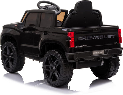 12V Licensed Chevrolet Silverado Ride on Truck Car, Kids Boys and Girls Electric Car Battery Powered Electric Vehicle with Parent Remote Control, Music Player, LED Lights, 3 Speeds, Black