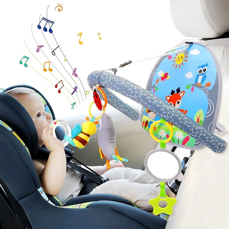 Baby Car Seat Toys Mirror Infant Activity Center for Car Seat Crib Stroller Rear Facing Car Seat Toy Hanging Toys for Baby 0 12M