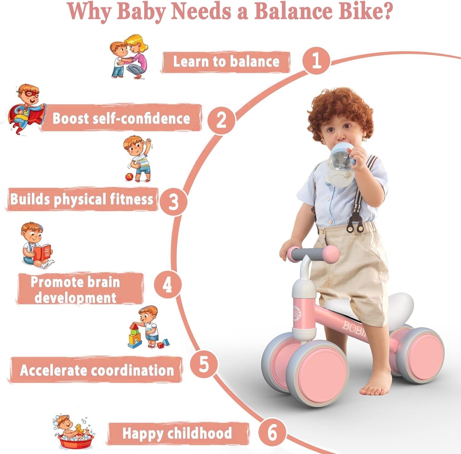 Baby Balance Bike Toys for 10-24 Months Kids Toy Boy and Girls Gifts Toddler Best First Birthday Gift Children Walker No Pedal Infant 4 Wheels Bicycle (Classic, Pink)