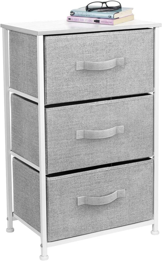 Nightstand with 3 Drawers - Bedside Furniture & Night Stand End Table Dresser with Steel Frame, Wood Top, Easy Pull Fabric Bins for Home, Bedroom Accessories, Office & Dorm