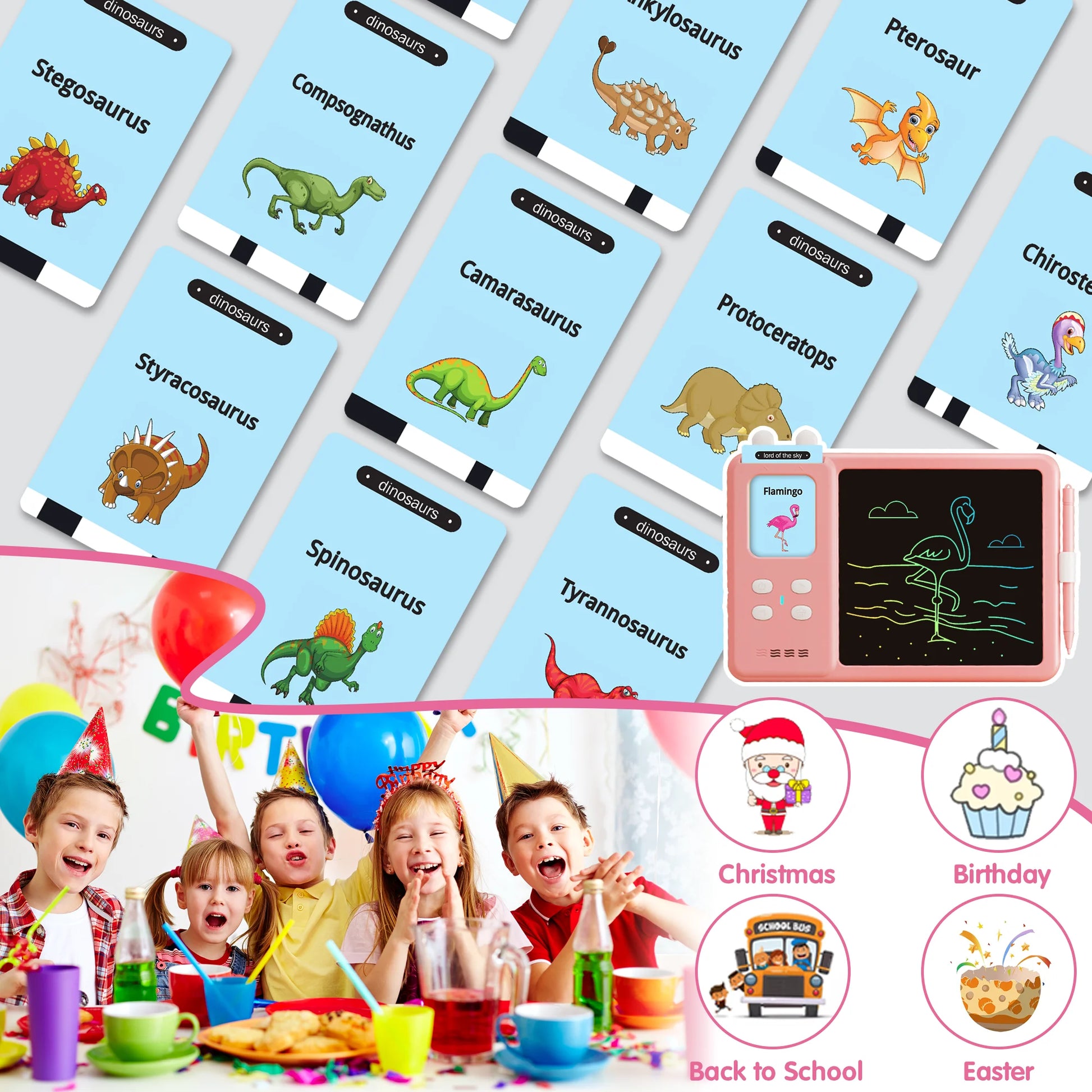 2 in 1 Talking Flash Cards with LCD Writing Tablet for Kids, Educational Preschool Montessori Learning Toys for Toddlers, Drawing Board with Reading Machine for Autism Speech Therapy