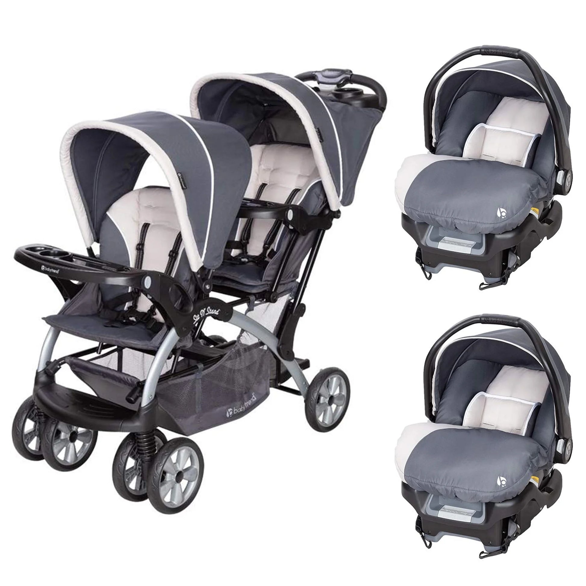 Double Stroller & 2 Ally 35 Infant Car Seat Combo Set, Magnolia